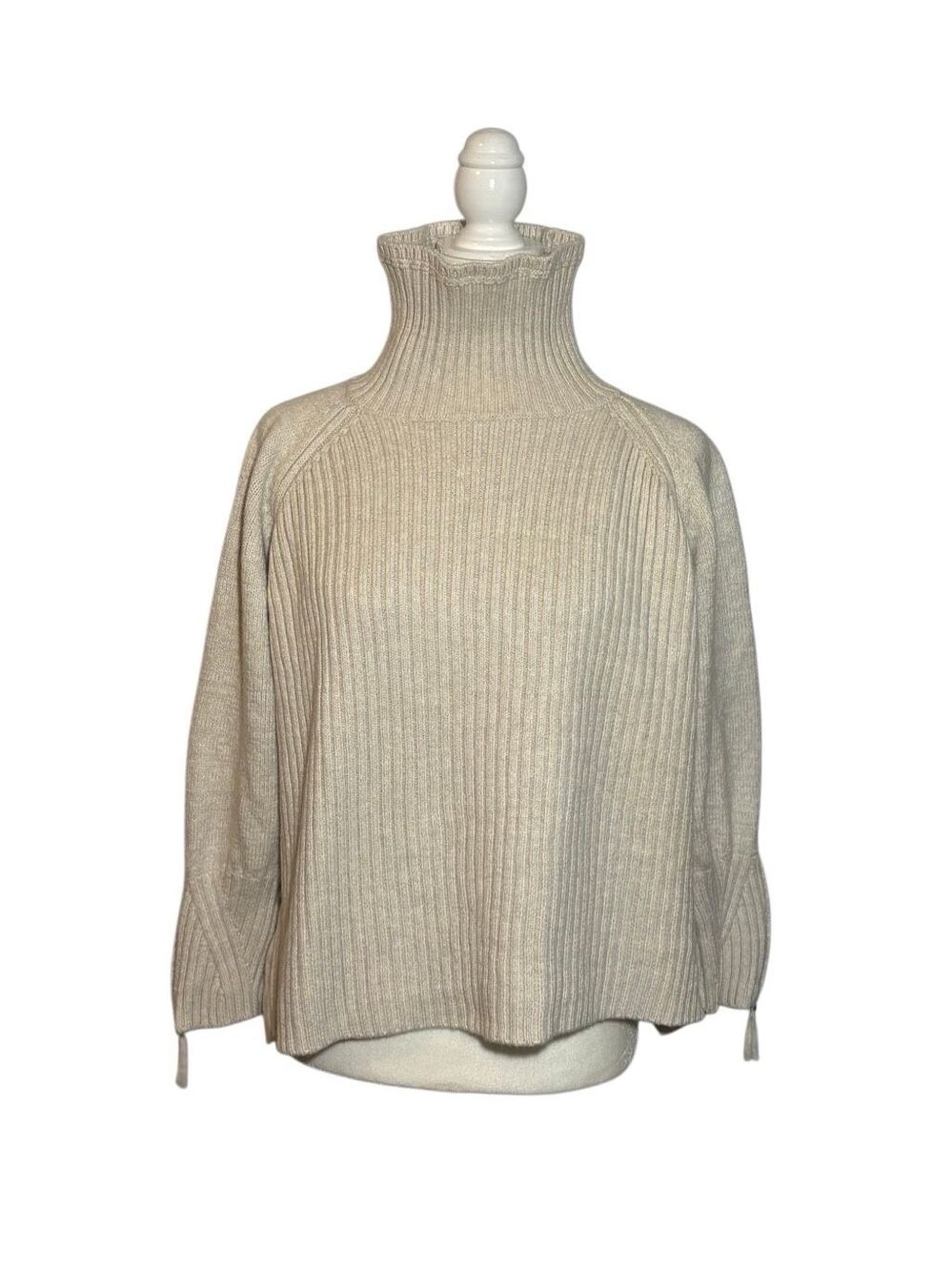 WRAP London cream ribbed high turtleneck wool/cotton blend chunky sweater - 8